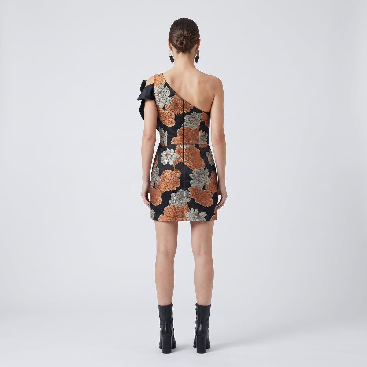 Floral Jacquard One-Shoulder Dress