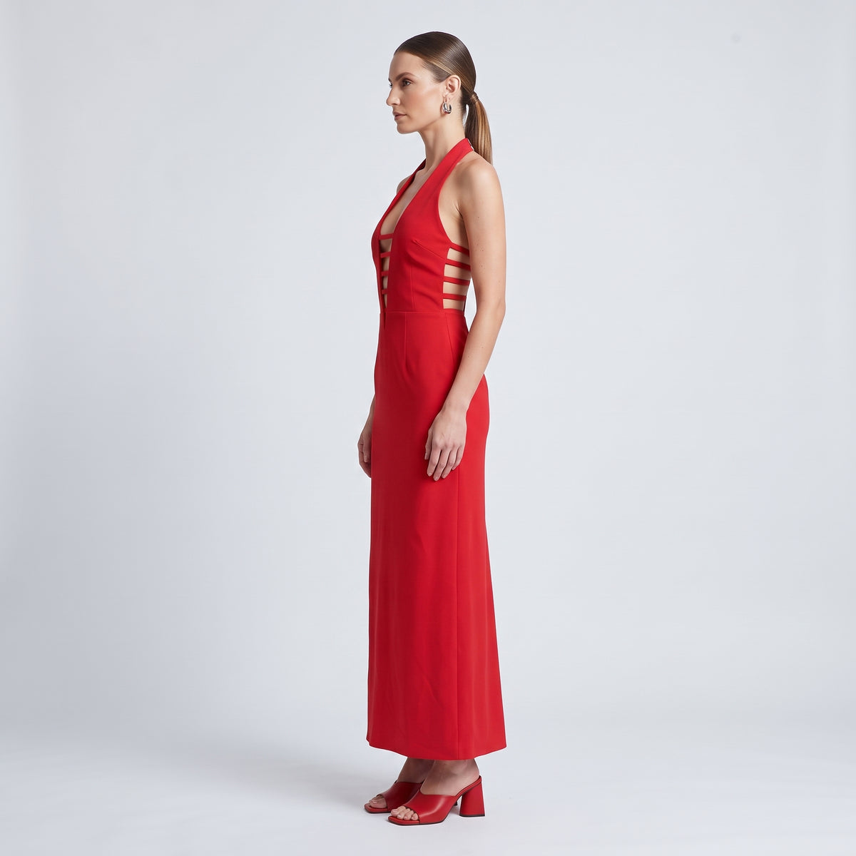 Sleek Cutout Red Evening Gown