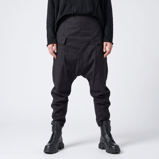 Black Cargo Drop Crotch Pants