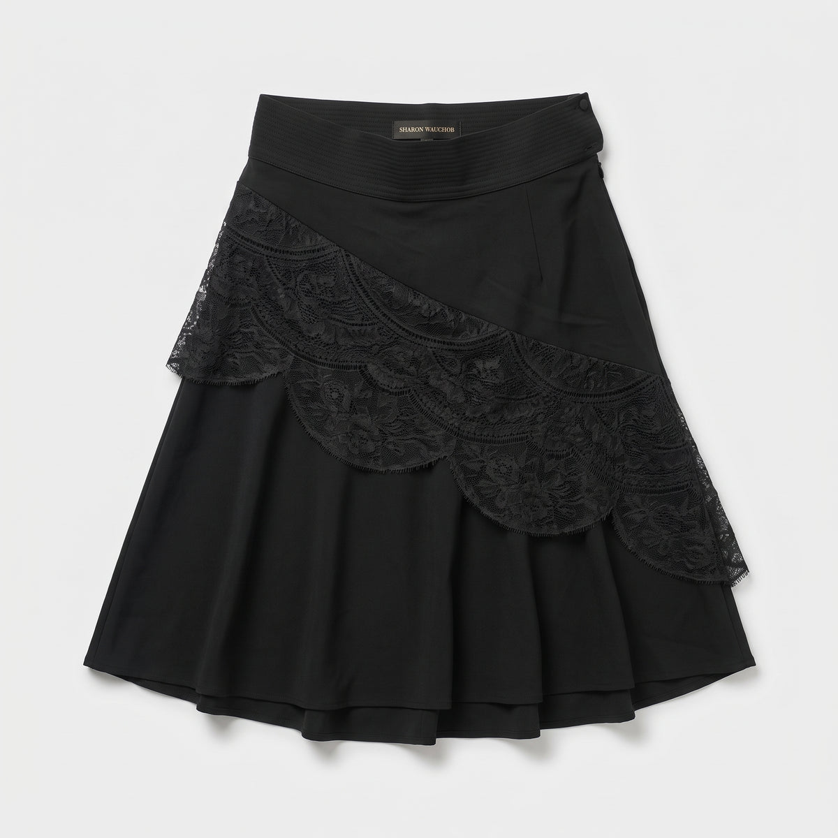 Asymmetric Lace Detail Midi Skirt