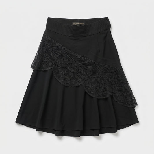Asymmetric Lace Detail Midi Skirt