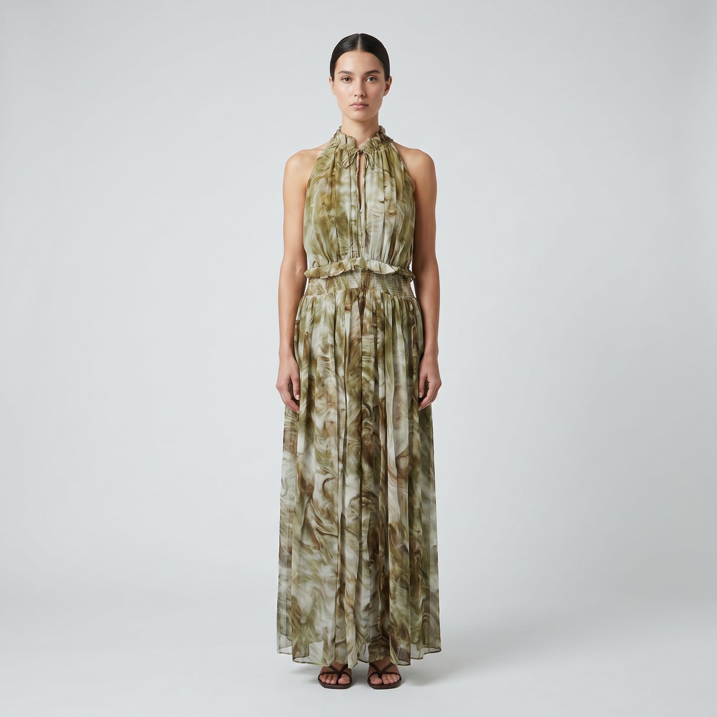 Abstract Print Halter Maxi Dress