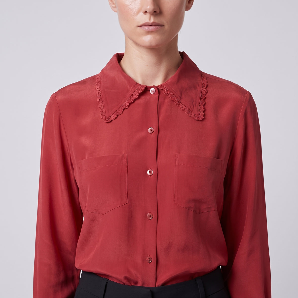Lace Trimmed Silk Blouse