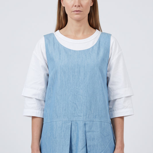 Chambray Pleated Sleeveless Top