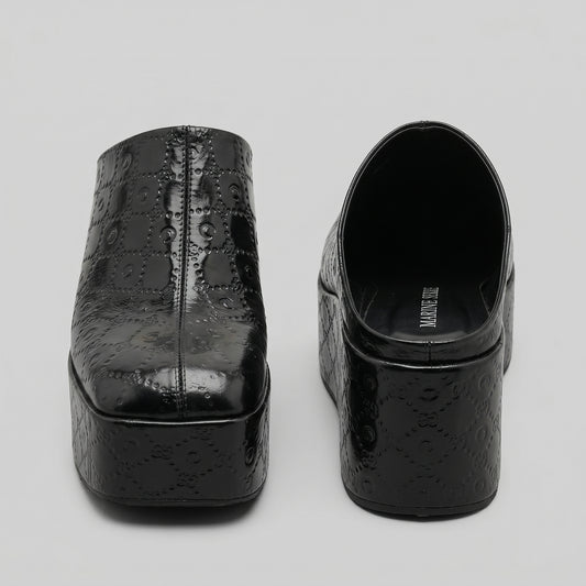 Embossed Platform Leather Mules