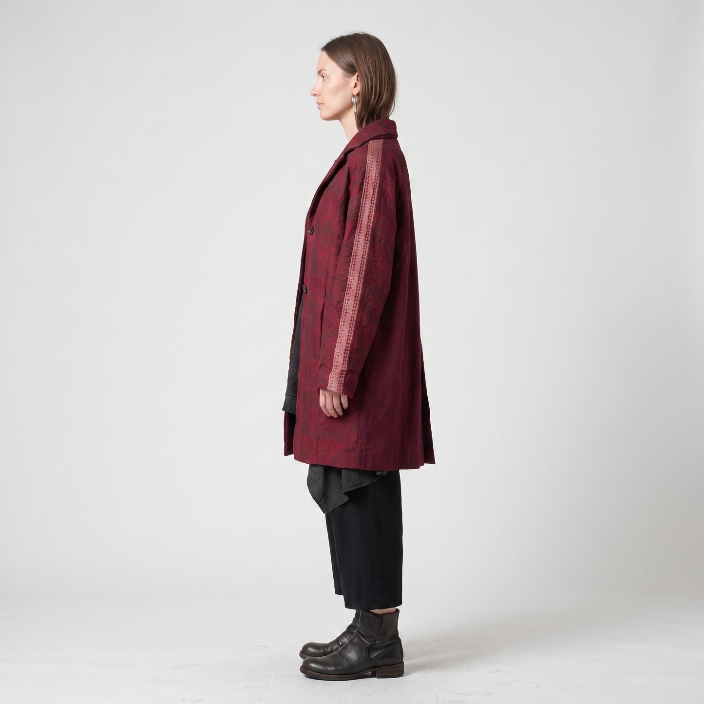 Burgundy Jacquard Tailored Jacket