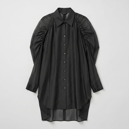 Sheer Gathered Sleeve Tunic Shirt