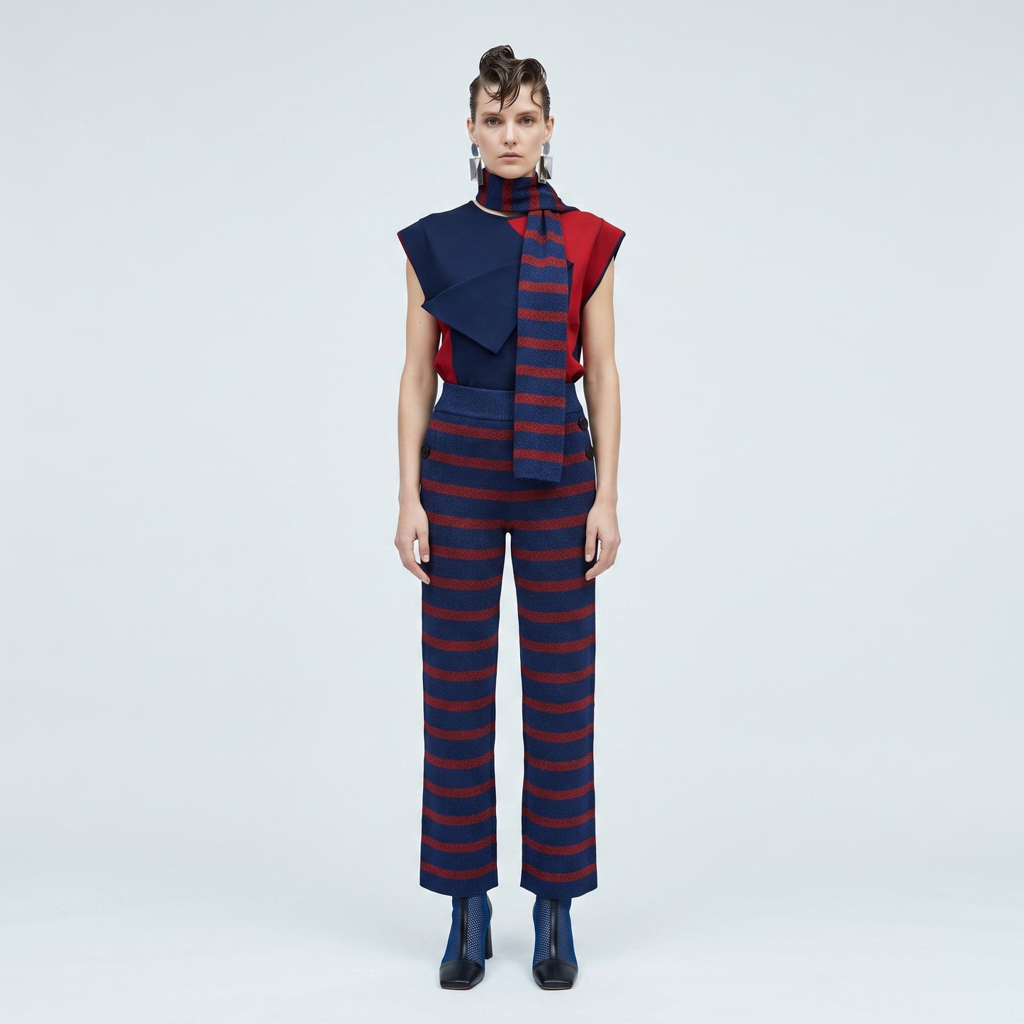 Striped Knit Wide-Leg Trousers