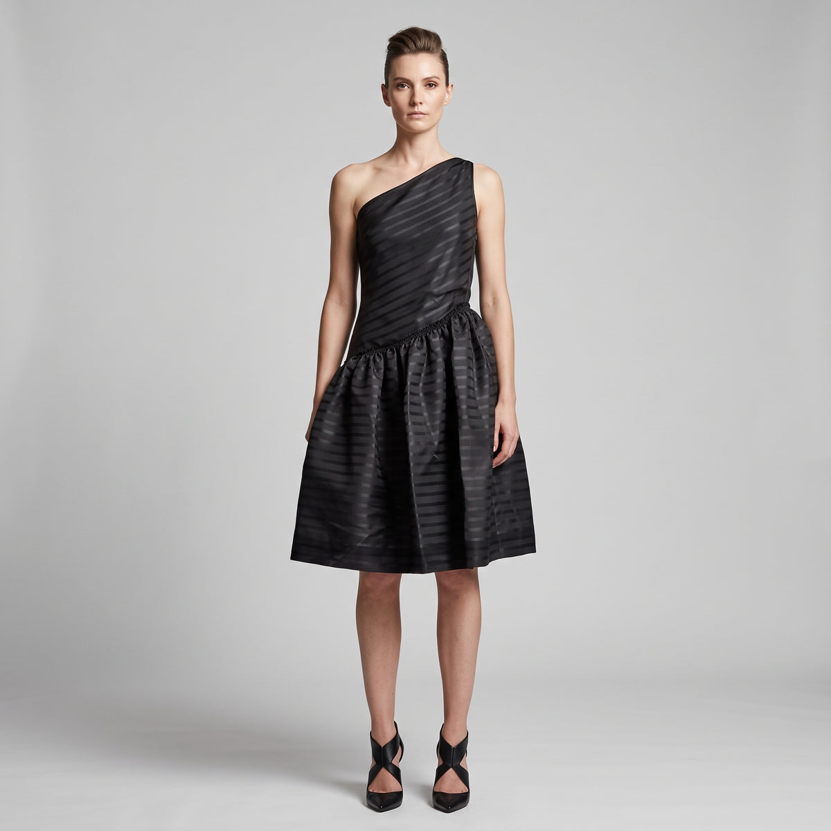 One-Shoulder Striped Cocktail Dress