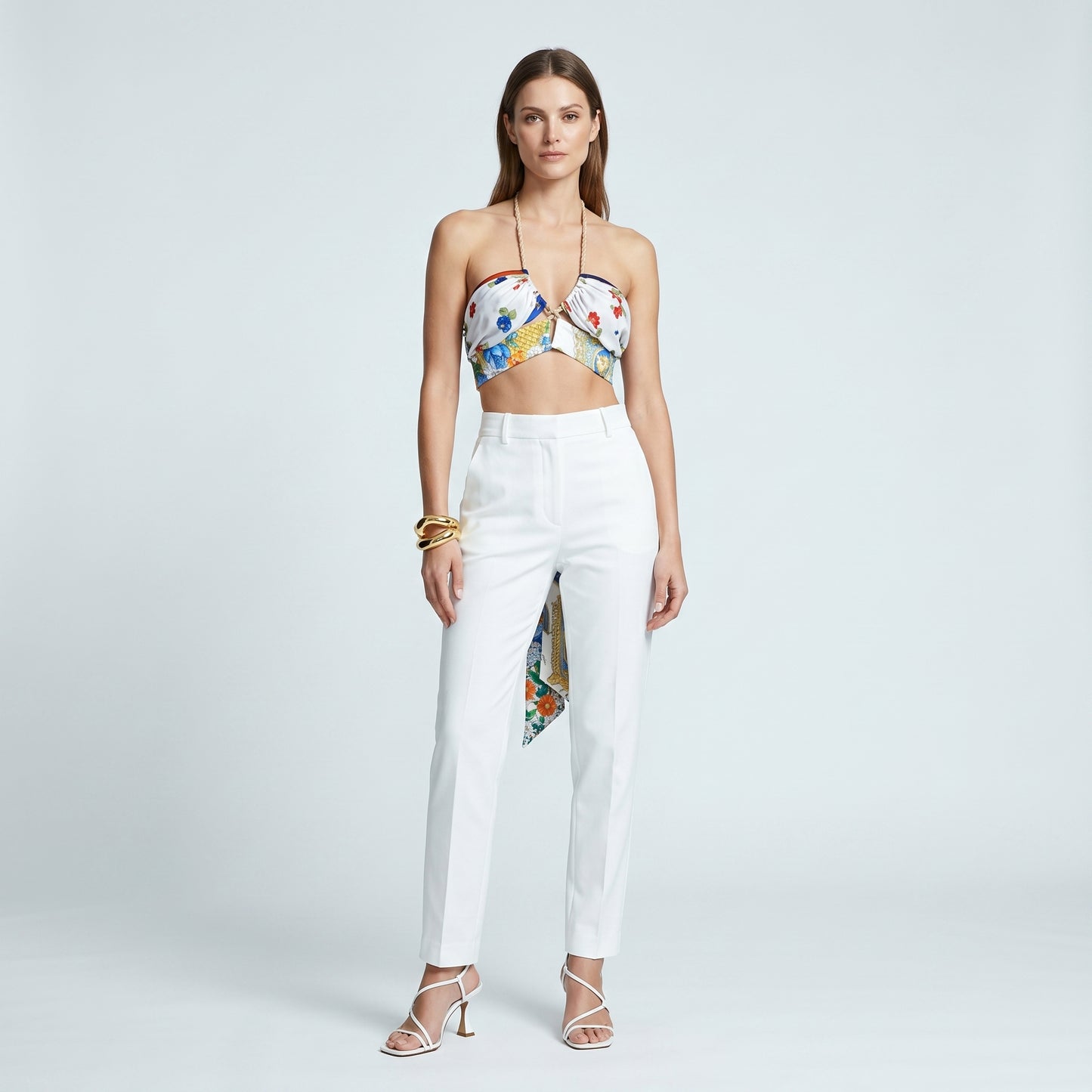 Floral Print Silk Halter Top
