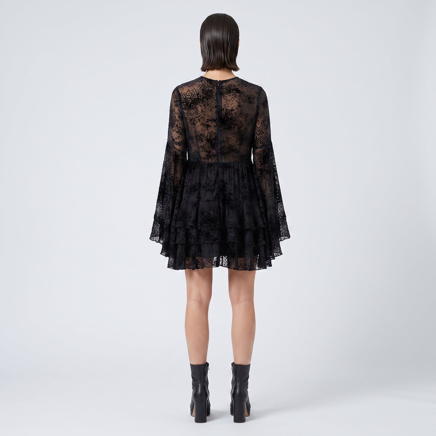 Black Sheer Tiered Mini Dress