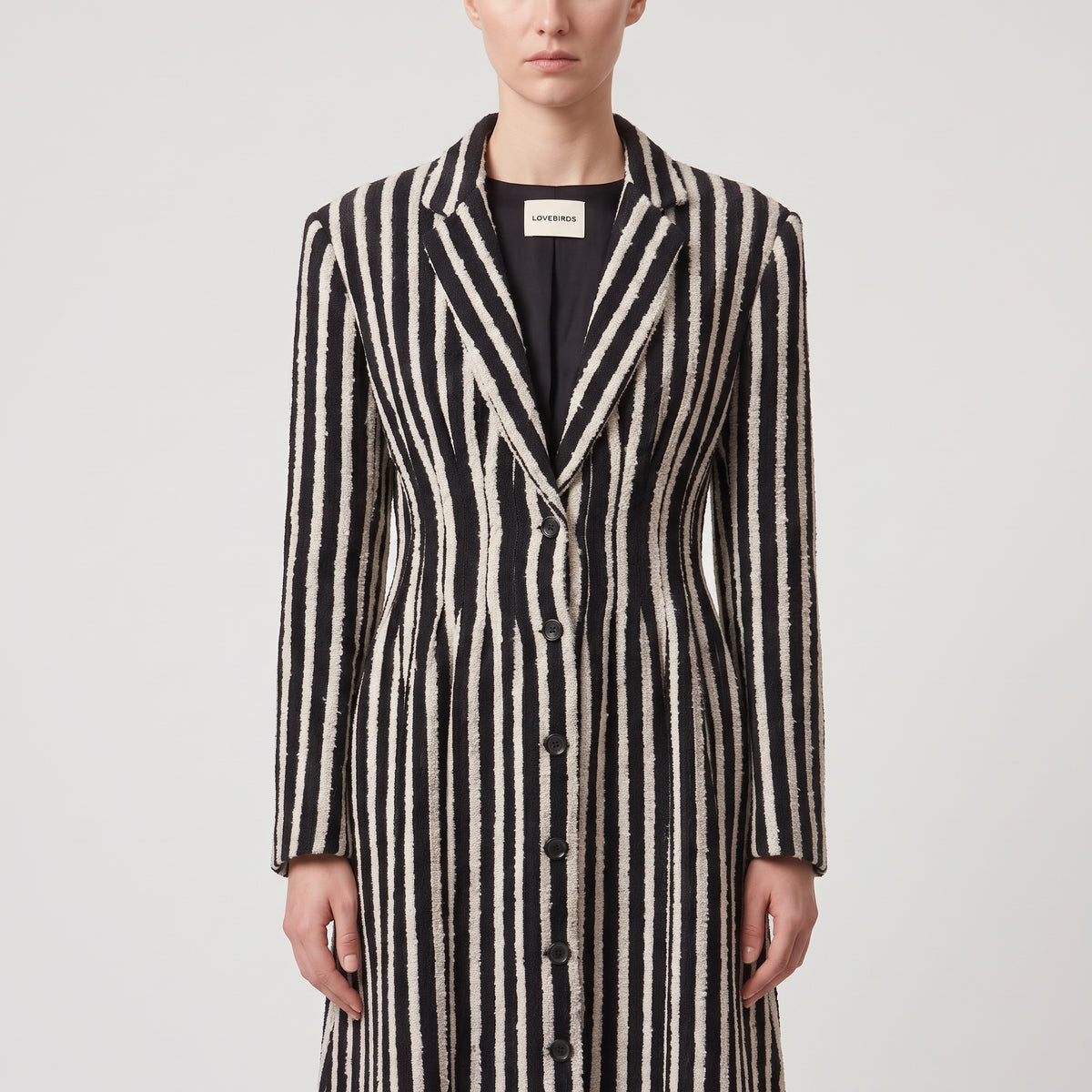 Tailored Striped Wool Blend Coat