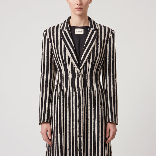 Tailored Striped Wool Blend Coat