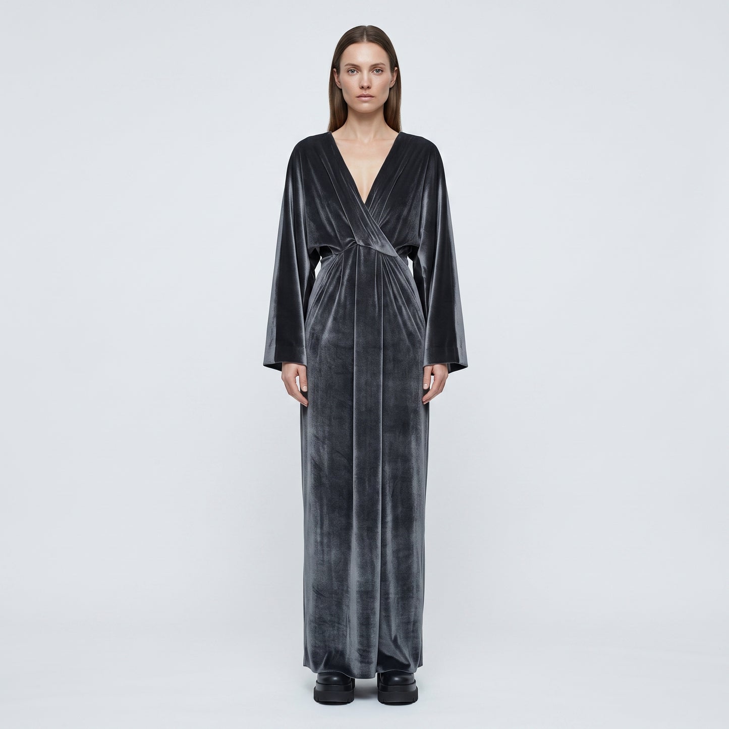 Draped Velvet V-Neck Gown