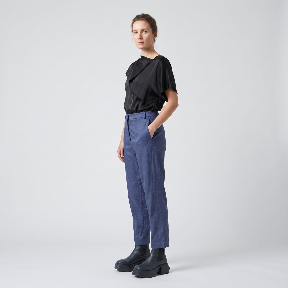 Textured Blue Tailored Trousers