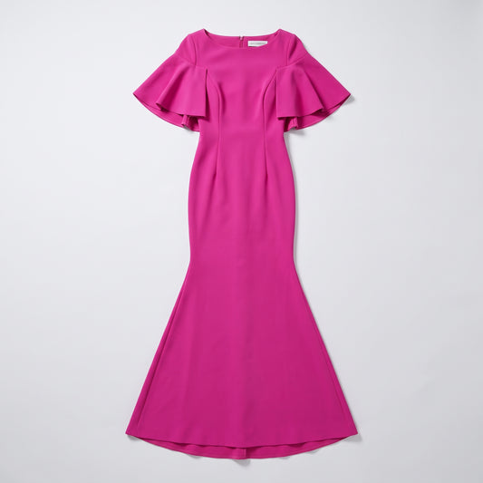 Fuchsia Flared Sleeve Evening Gown