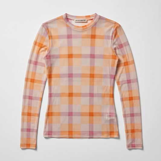 Plaid Sheer Long Sleeve Top