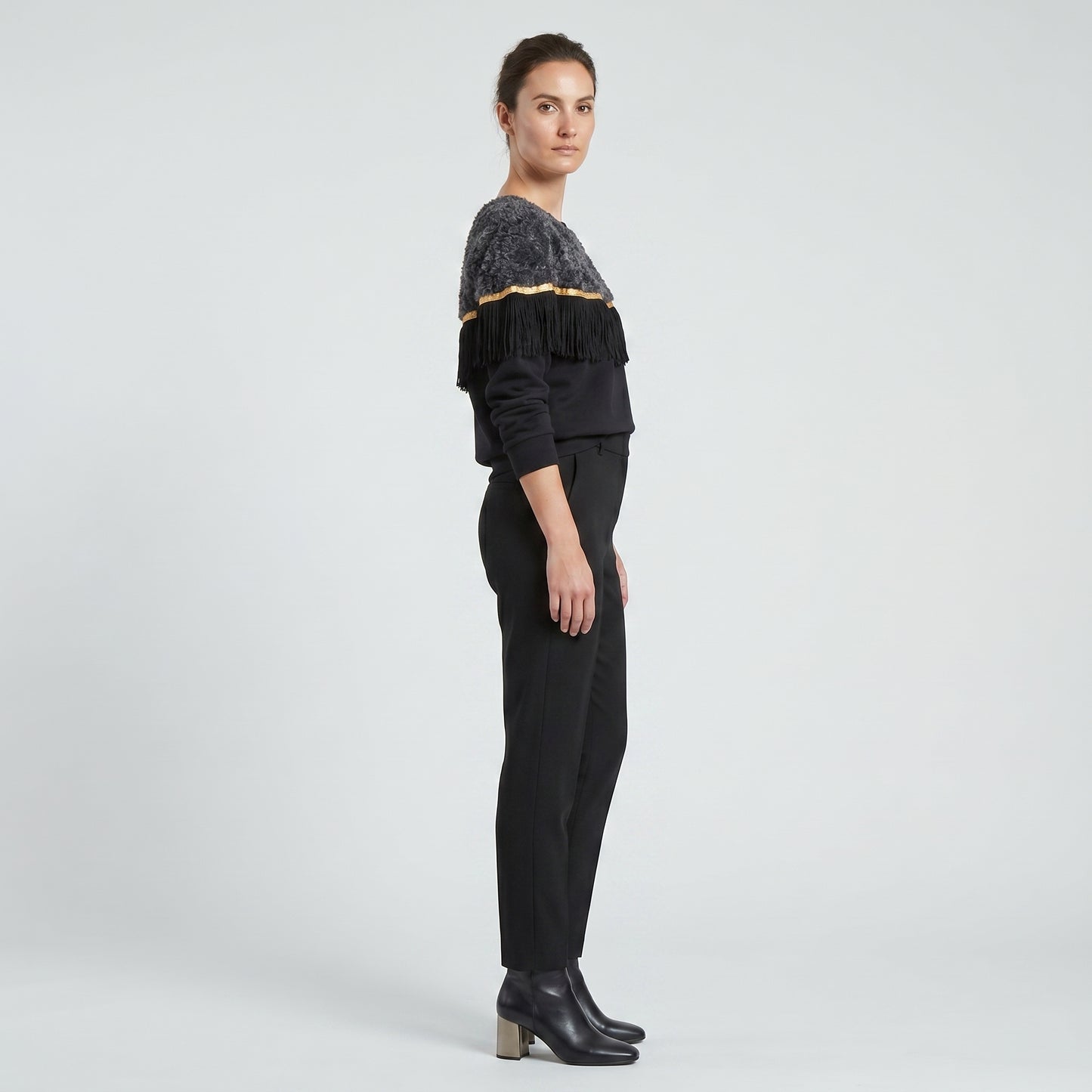 Fringed Bouclé Detail Sweatshirt