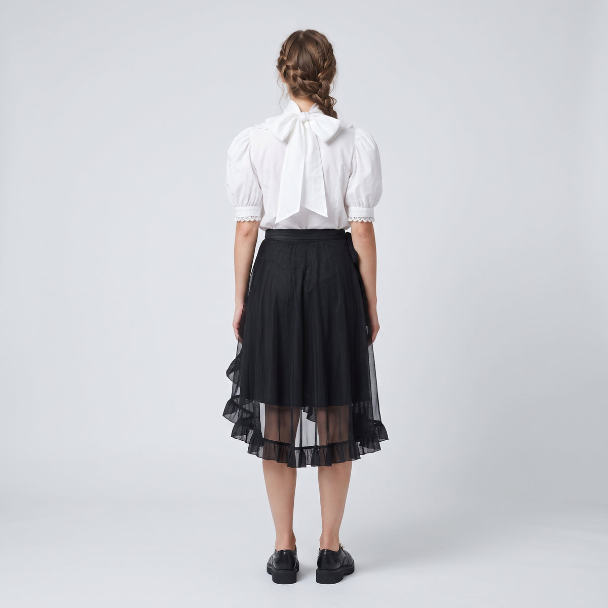 Ruffled Tulle Midi Skirt