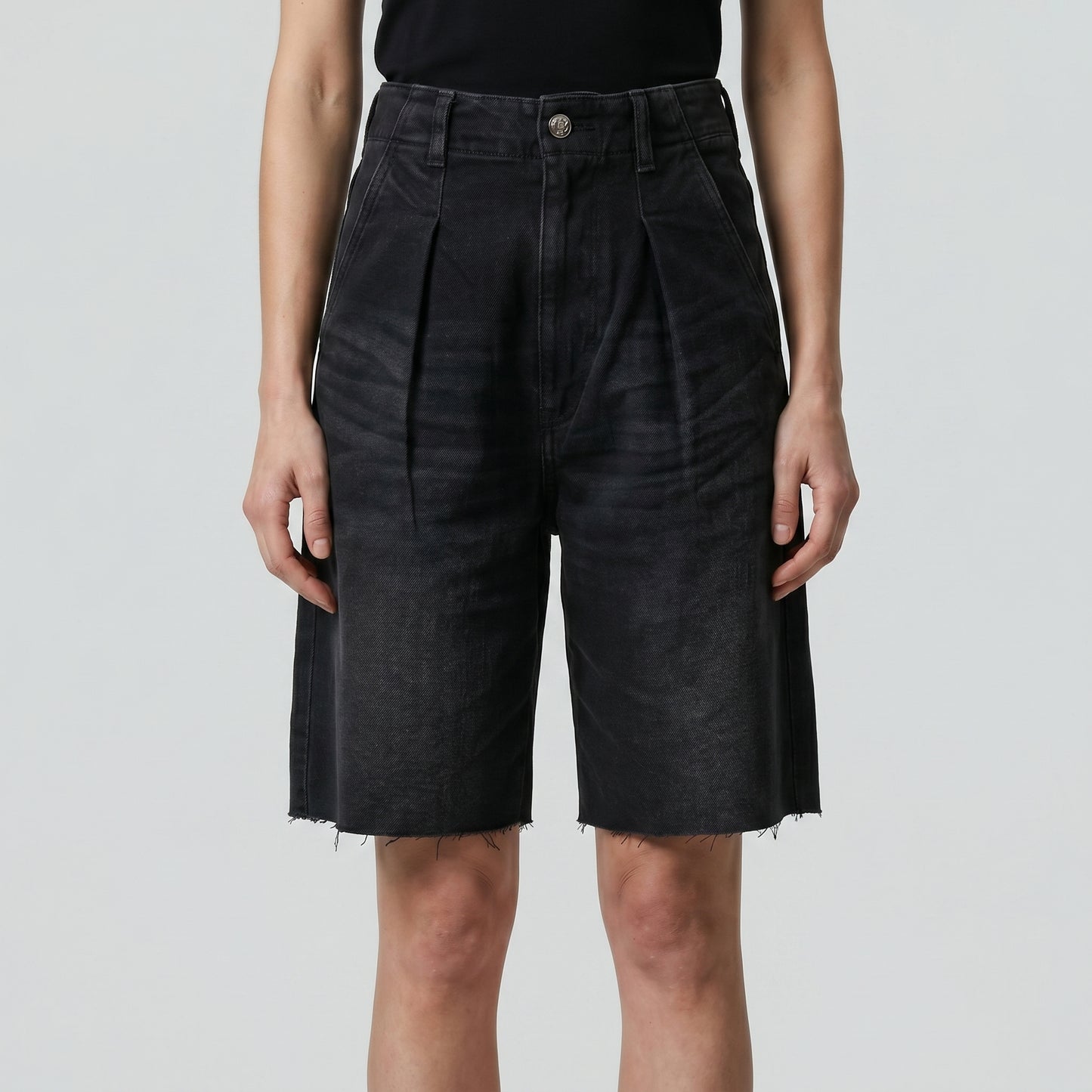 Tailored High-Rise Denim Shorts