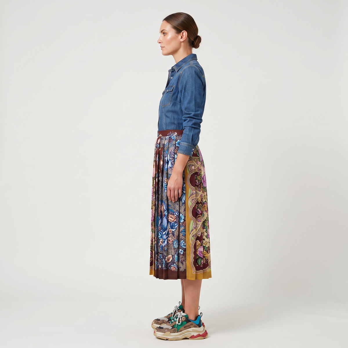 Floral Print Pleated Midi Skirt
