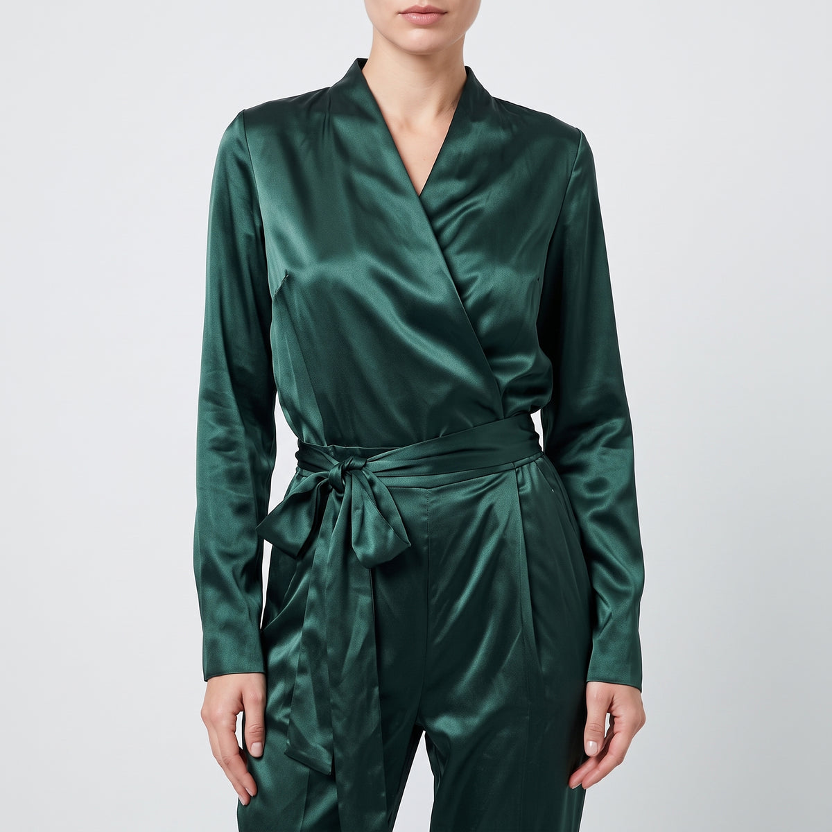 Emerald Satin Wrap Jumpsuit