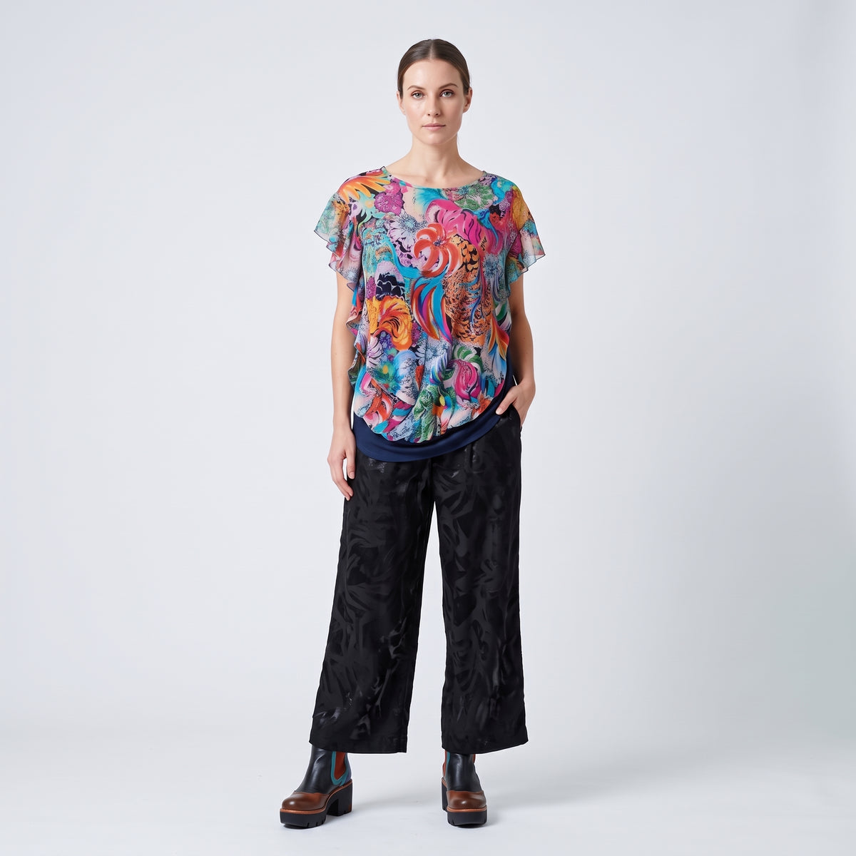 Floral Print Ruffle Layered Top