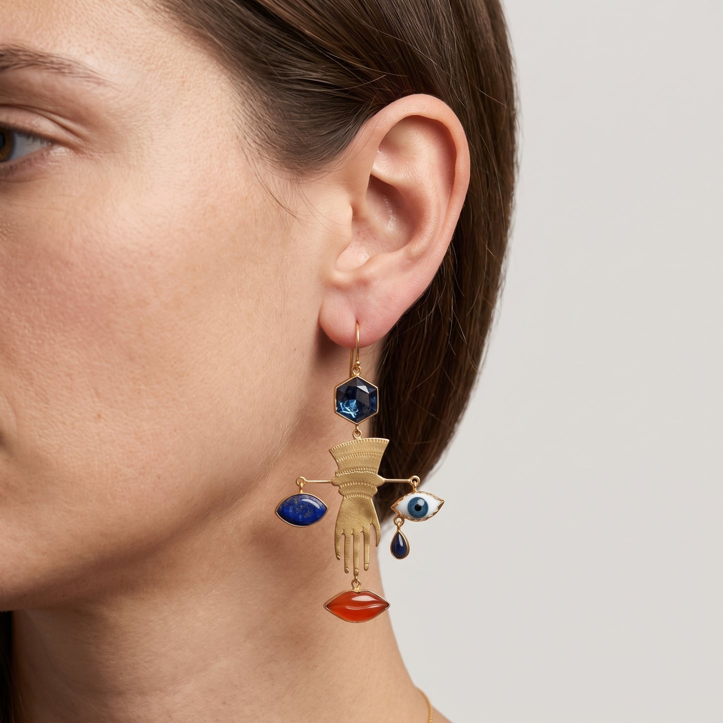 Surrealist Hand and Lip Earrings