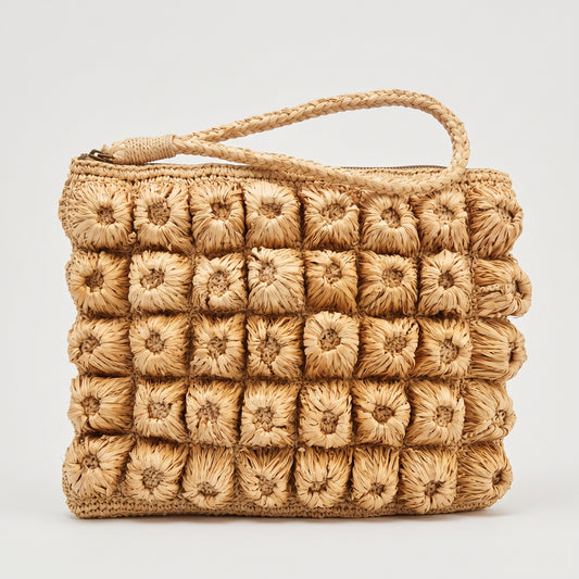 Textured Raffia Woven Clutch