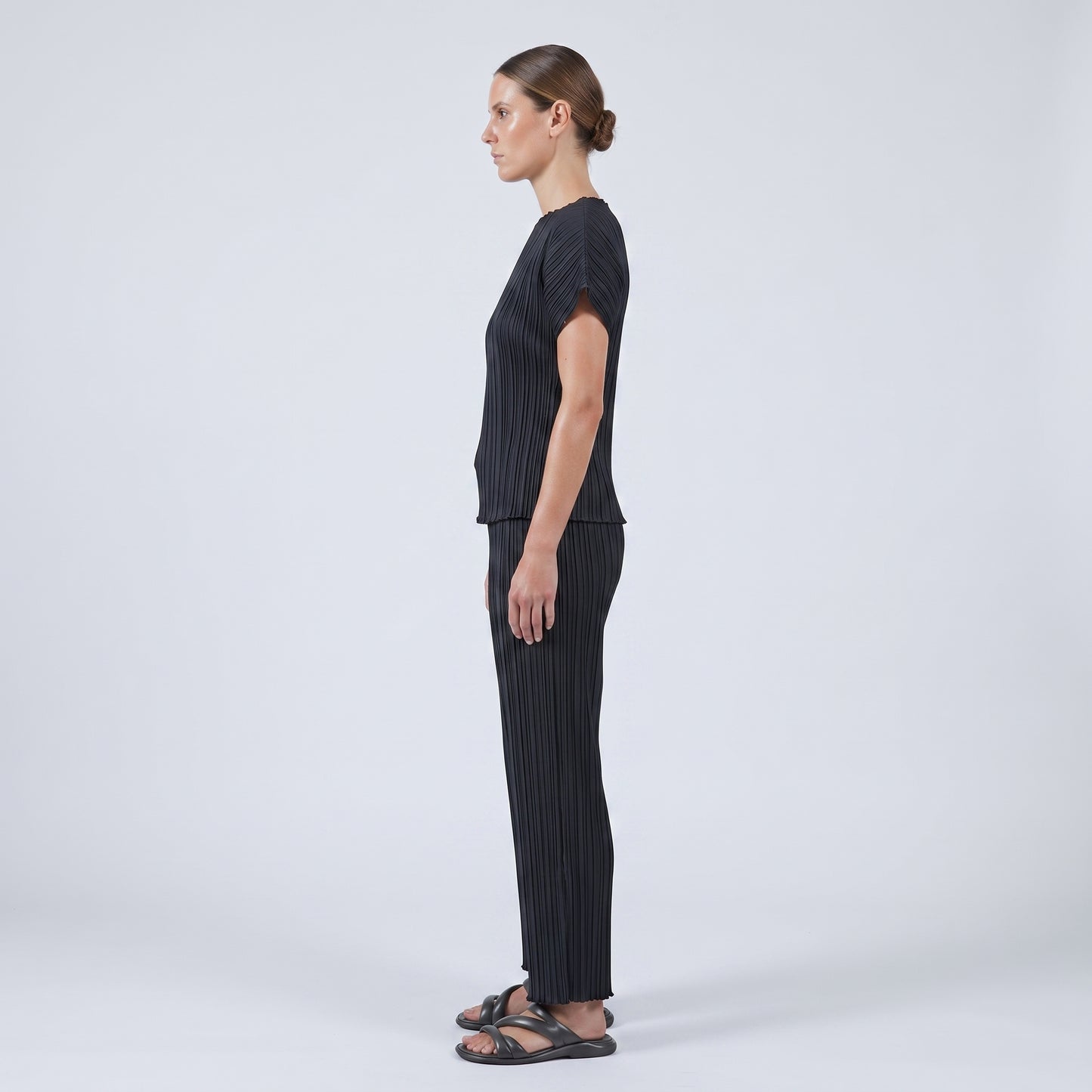 Pleated Asymmetric Black Top