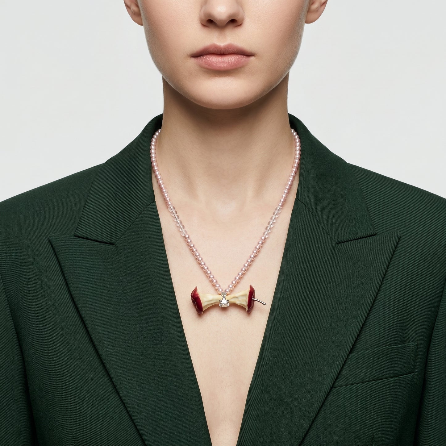 Whimsical Apple Core Pearl Necklace