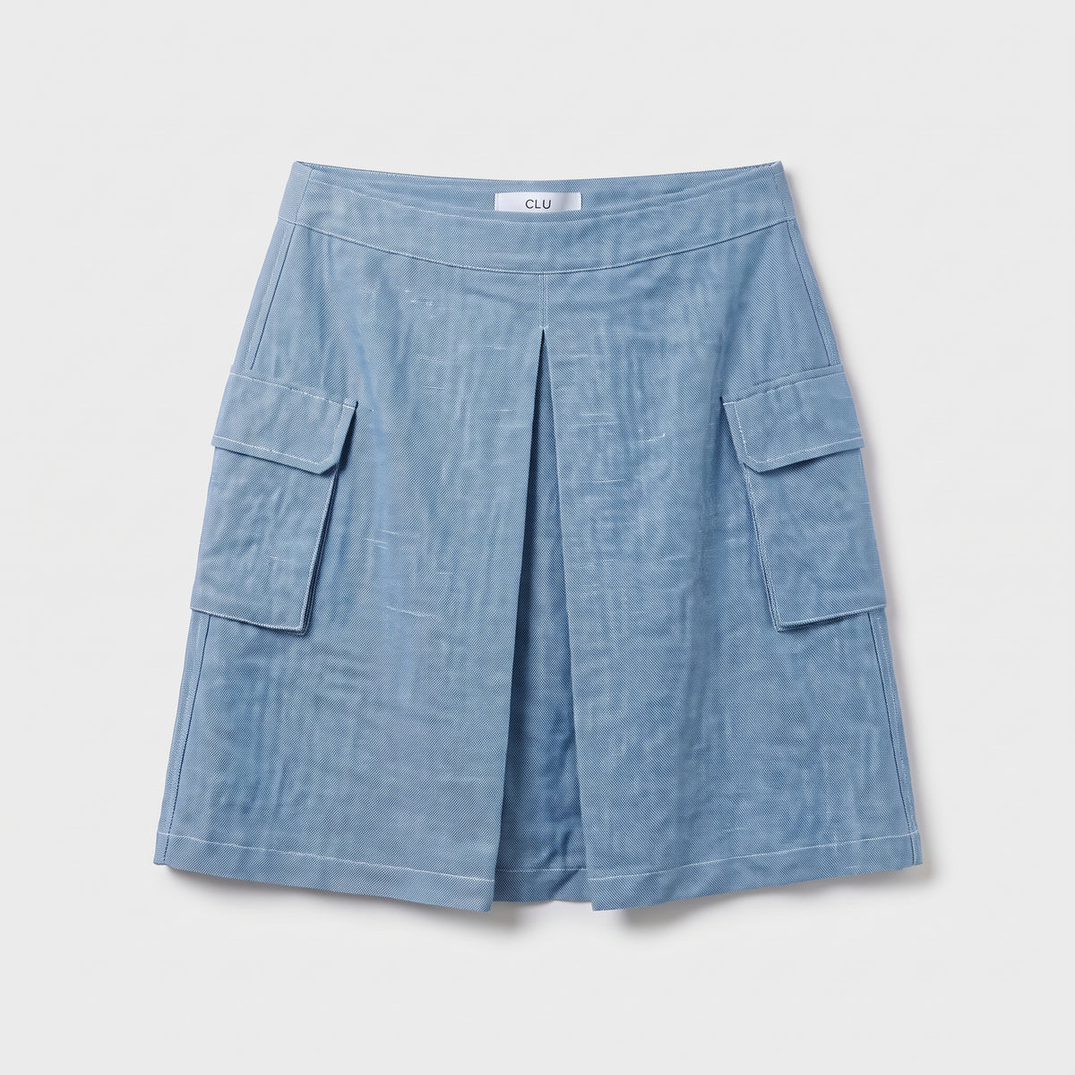 Blue Pleated Utility Mini Skirt