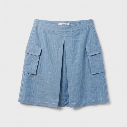 Blue Pleated Utility Mini Skirt