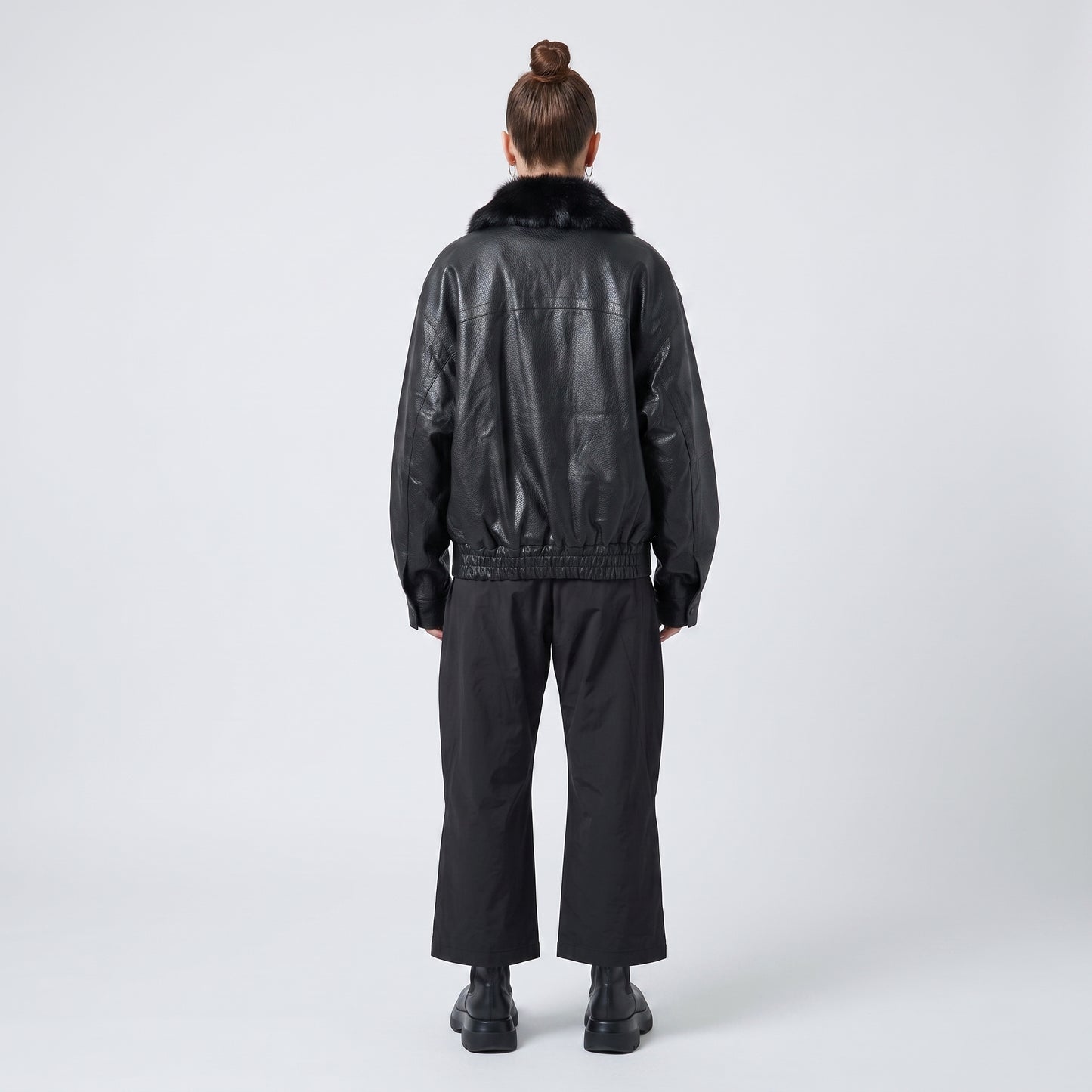 Faux Fur Collar Leather Jacket