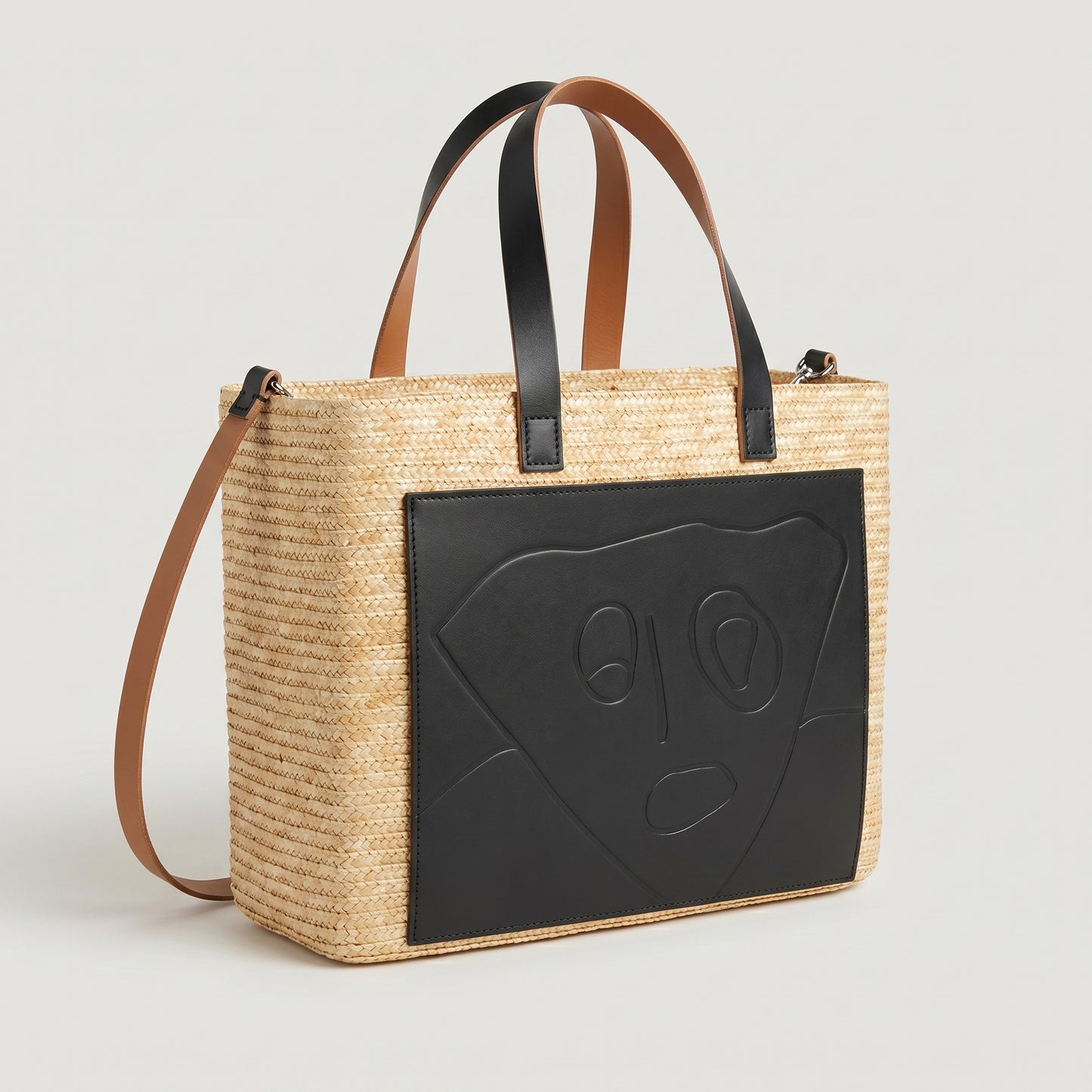 Woven Straw Graphic Face Tote