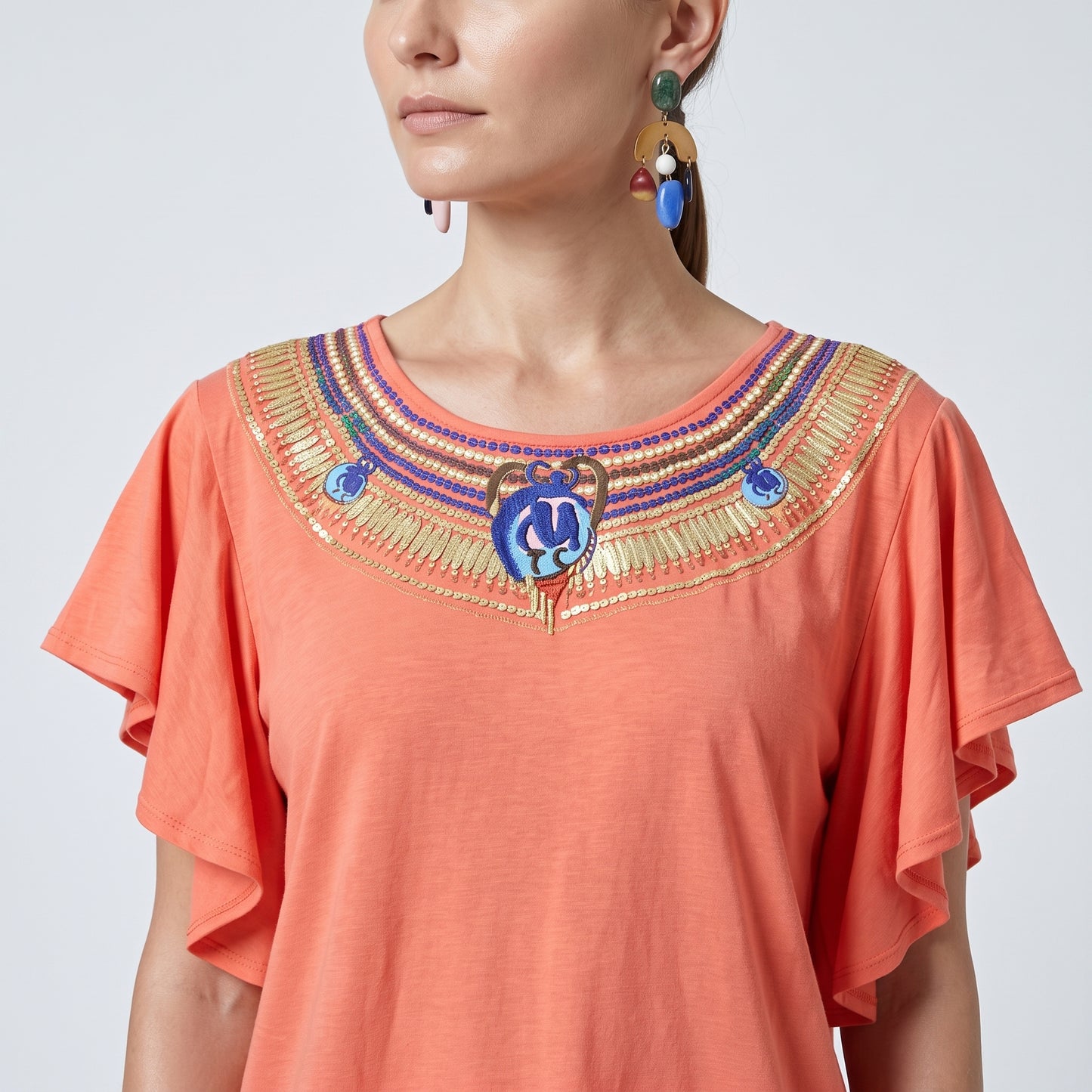 Embellished Flutter Sleeve Top