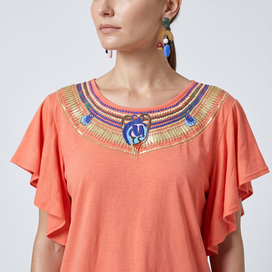 Embellished Flutter Sleeve Top