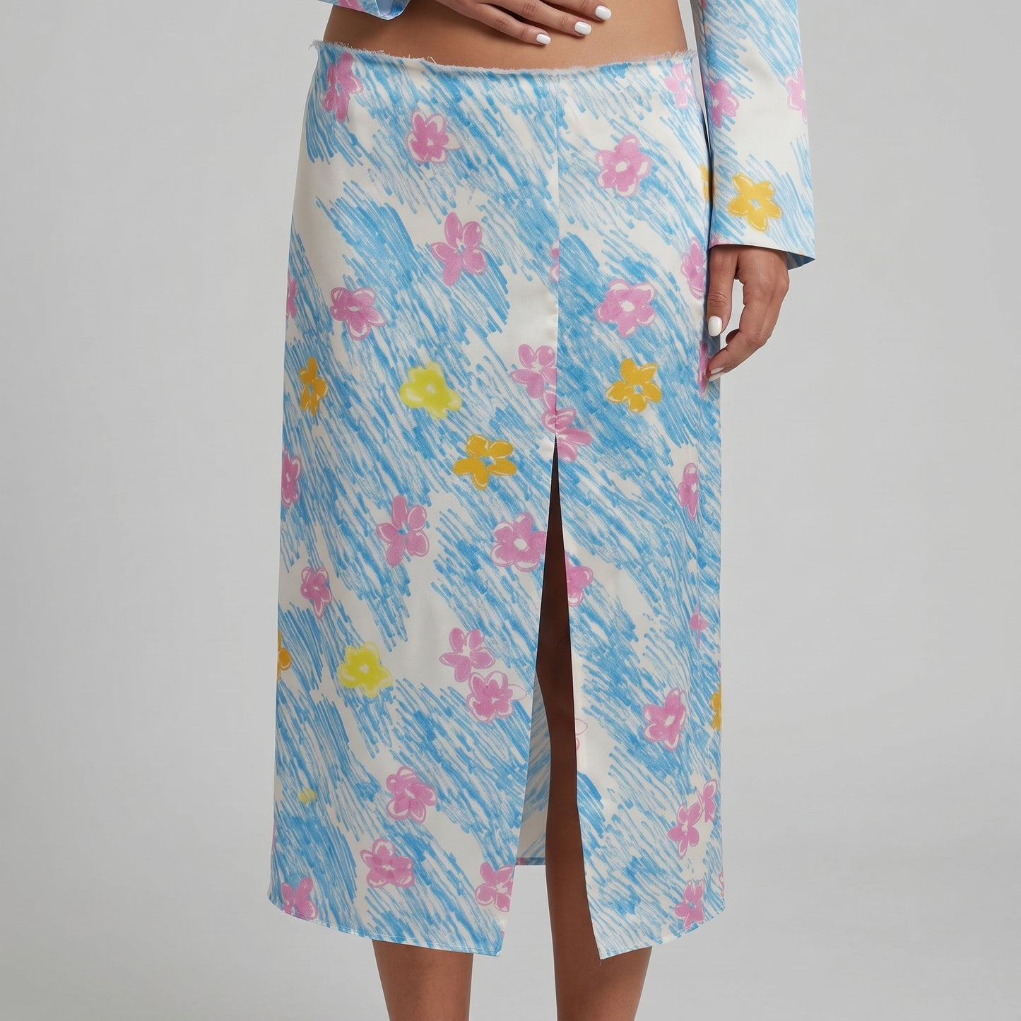 Floral Print Slit Midi Skirt