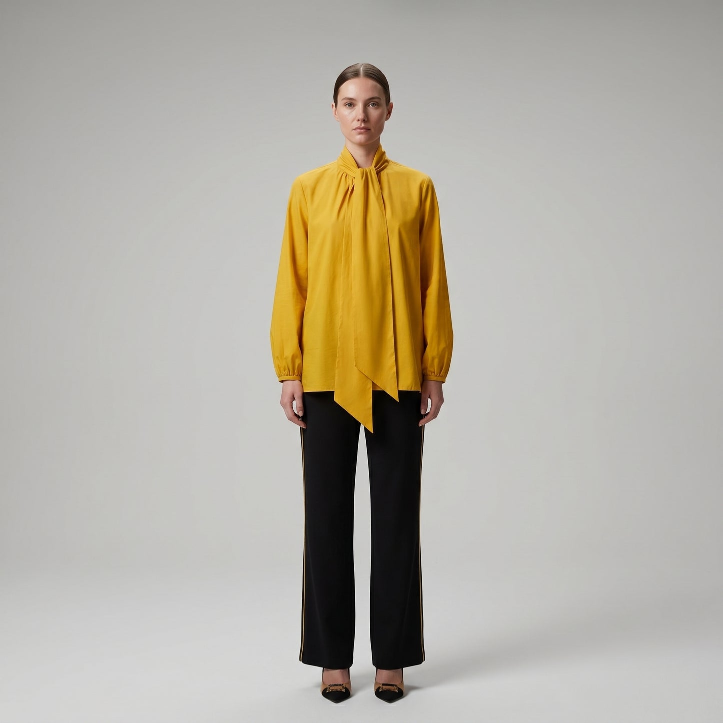 Mustard Tie Neck Silk Blouse