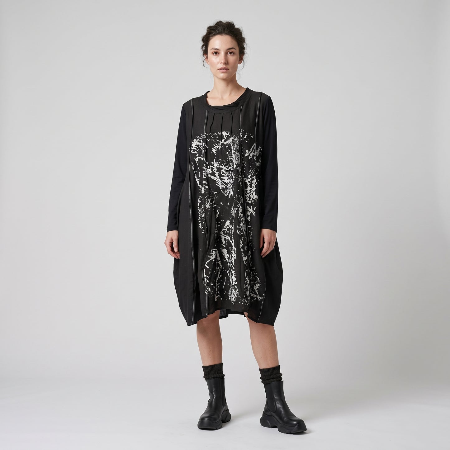 Abstract Print Long Sleeve Dress