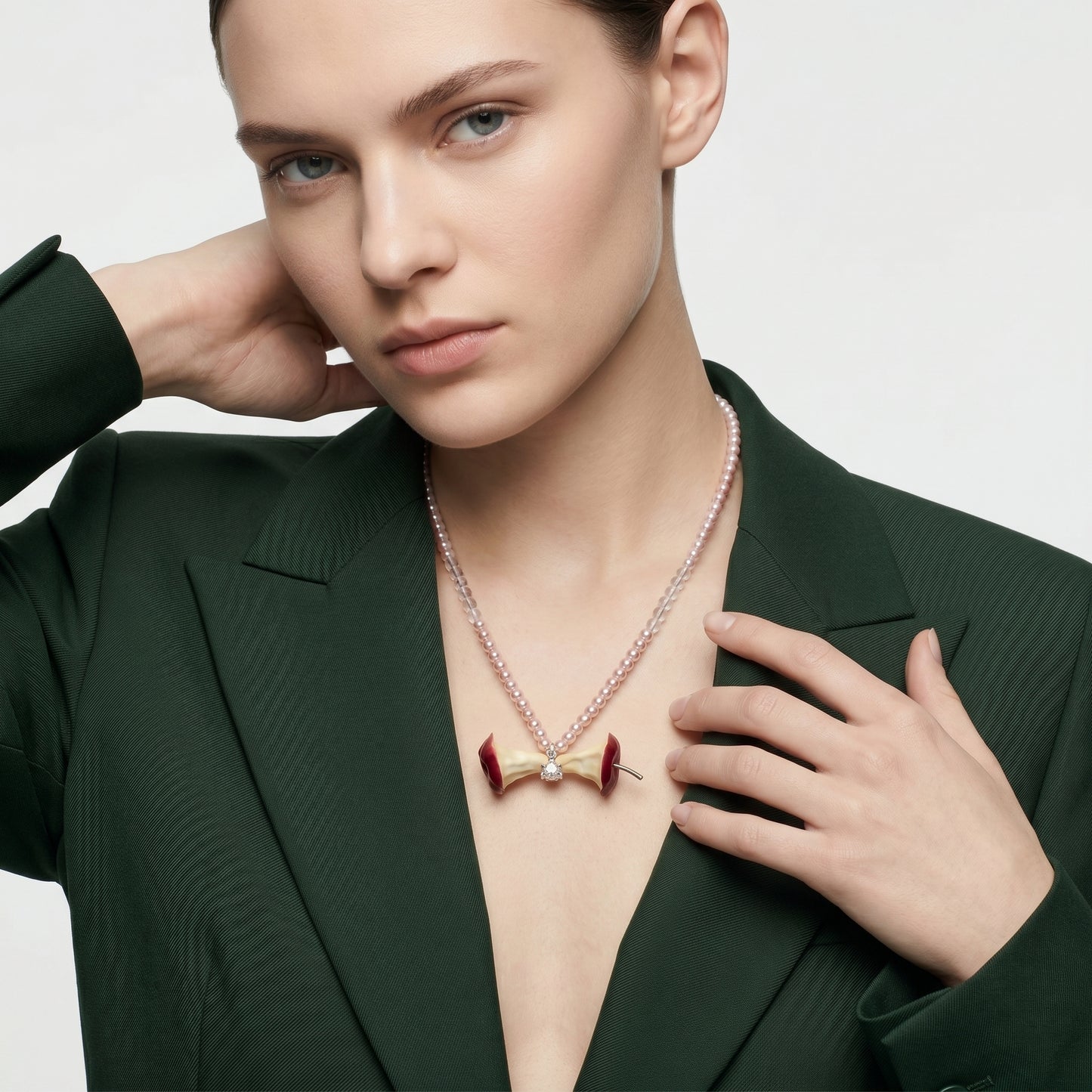 Whimsical Apple Core Pearl Necklace
