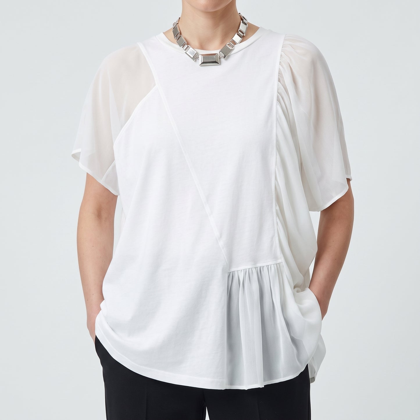 Asymmetric Ruffled Cotton Tee