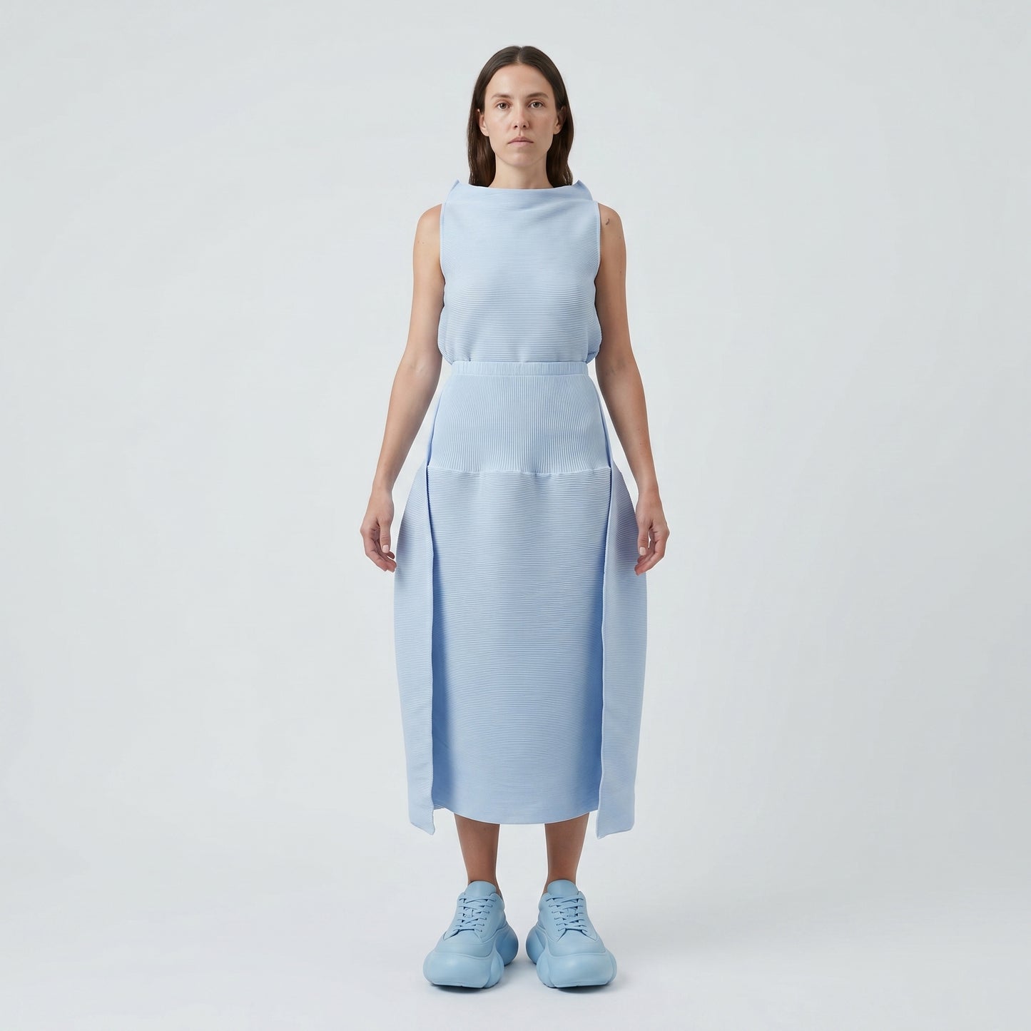 Architectural Pleated Powder Blue Skirt