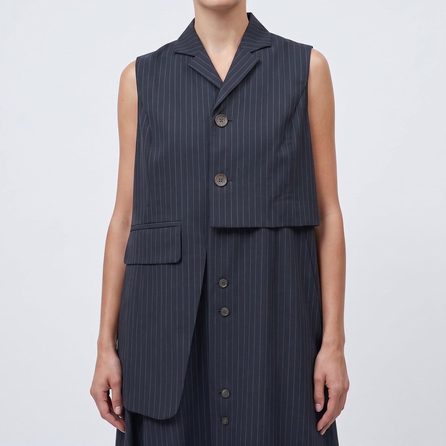 Tailored Pinstripe Sleeveless Coat