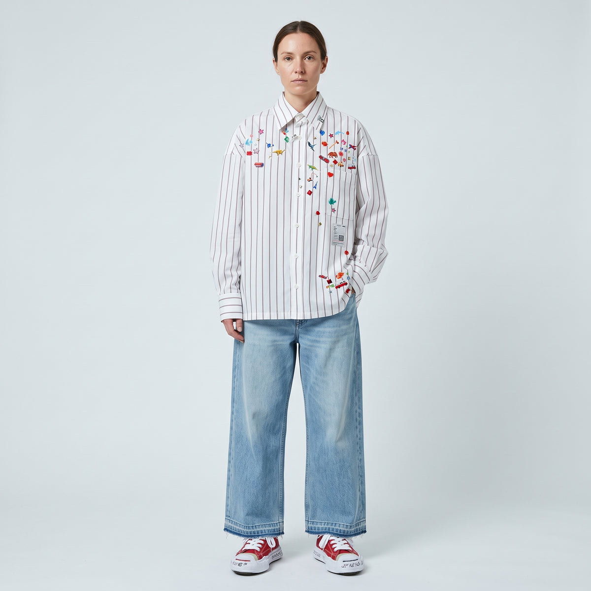 Embroidered Striped Button-Down Shirt
