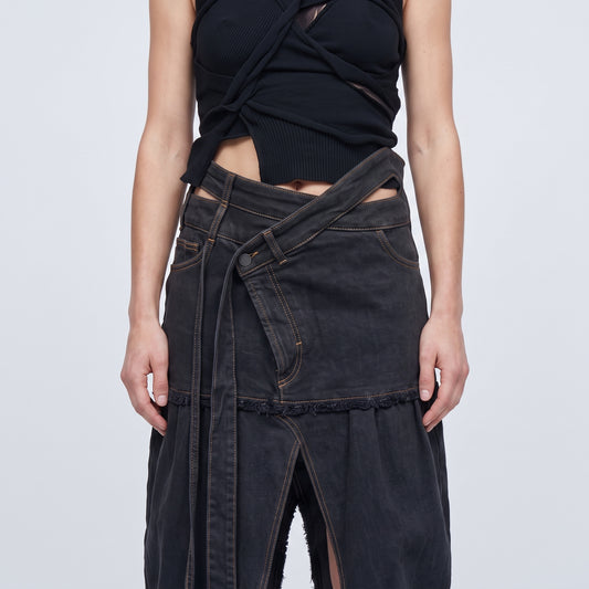 Deconstructed Wrap Denim Skirt