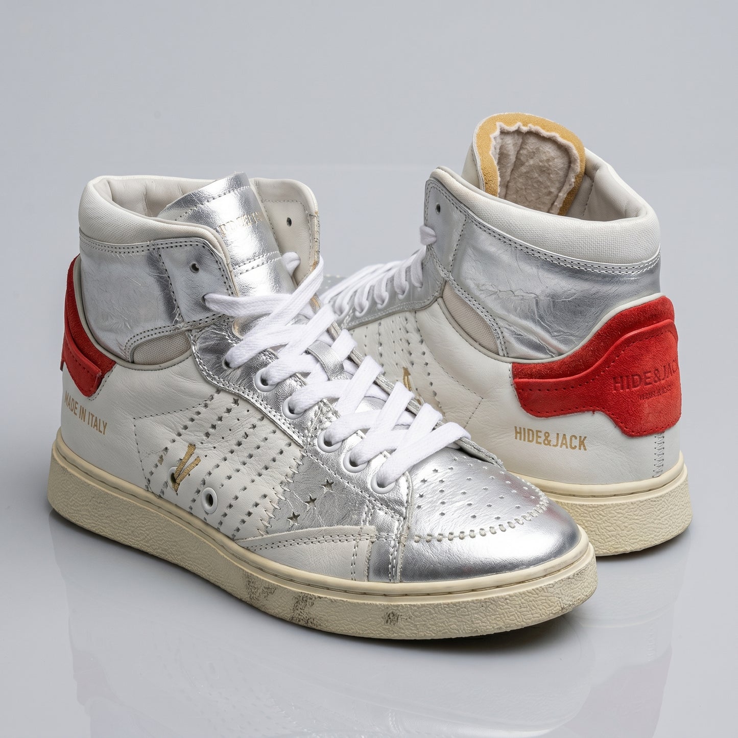 Metallic High-Top Leather Sneakers
