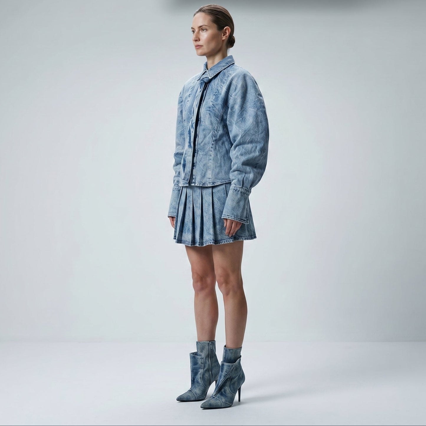 Acid Wash Denim Puff Jacket
