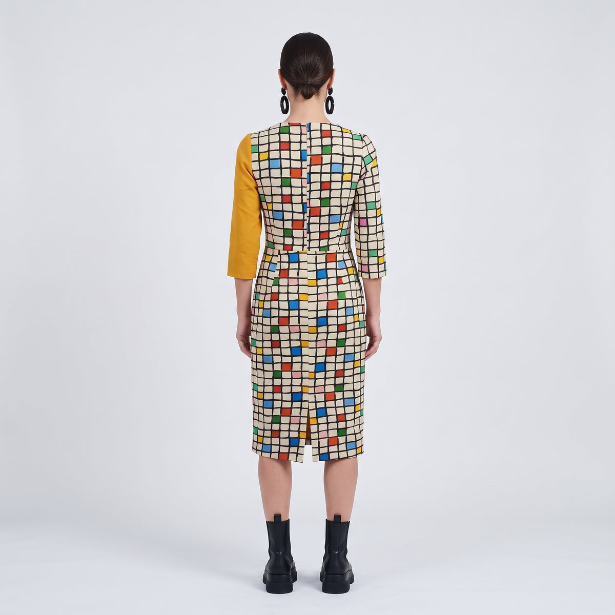 Graphic Grid Panel Sheath Dress