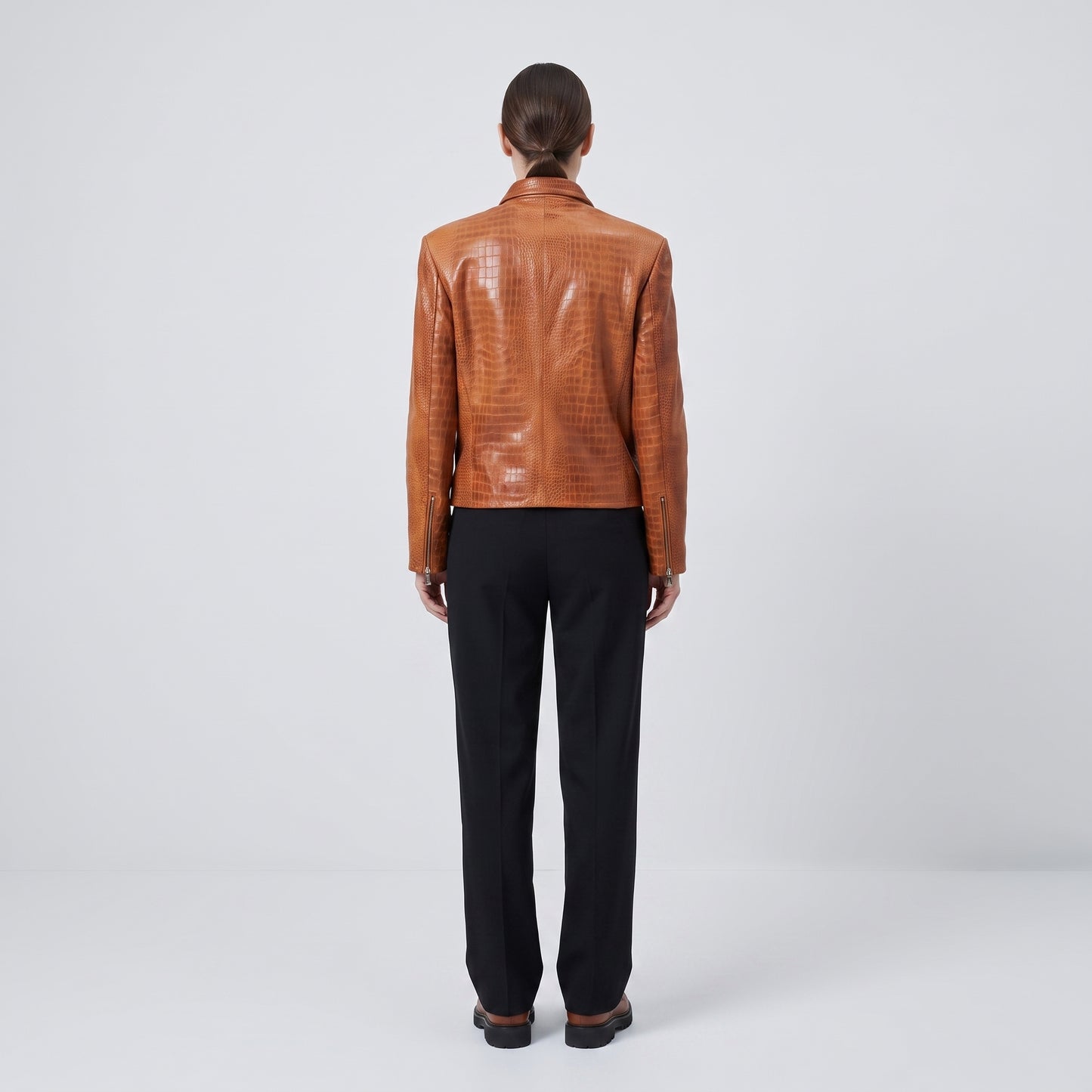 Crocodile Embossed Leather Jacket